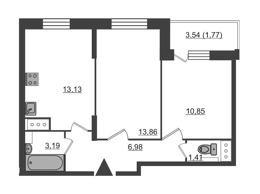 Двухкомнатная квартира в : площадь 51.19 м2 , этаж: 12 – купить в Санкт-Петербурге